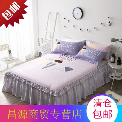 新款纯棉卡通儿童床裙床罩床套单件全棉简约韩版花边防滑床单