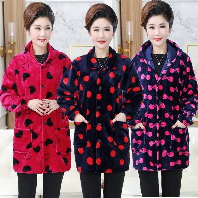 中老年人女珊瑚绒罩衣套褂外套妈妈奶奶厨房围裙法兰绒工作服护衣