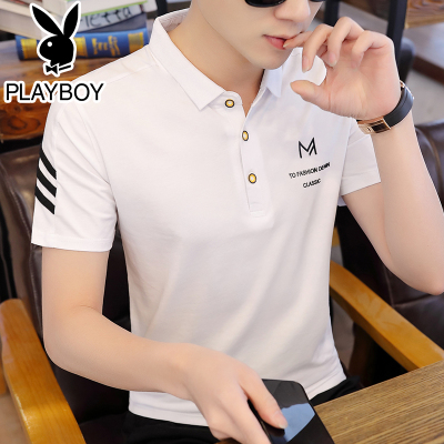 精选特卖厂家直营-花花公子短袖T恤男夏季2020冰丝带翻领衬衫领POLO衫男装夏装