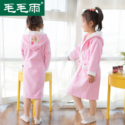 卡通儿童浴袍纯棉带帽毛巾料小孩浴衣男女睡袍加厚吸水