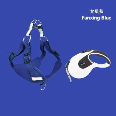 狗狗牵引绳背心式小中型犬宠物胸背带遛狗绳链子泰迪米妮柯基比熊用品_蓝色胸背3米自动伸缩绳_XS适合7-10斤送咬绳铃铛