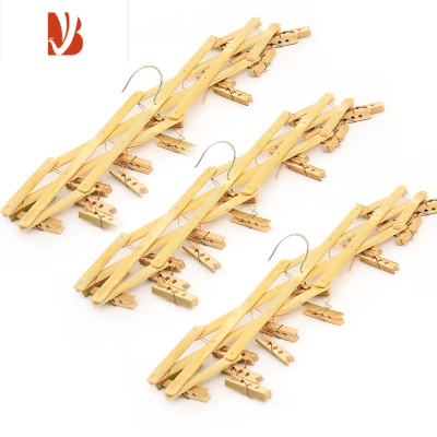 三维工匠3个装竹子伸缩晾衣架晾晒衣撑 多头衣夹子毛巾袜子多用竹拉架