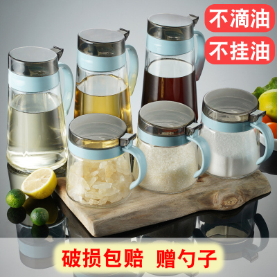 欣美雅（Xinmeiya）厨房用品调味料盒套装家用收纳瓶透明玻璃放盐味精糖罐子组合3只油壶3只调味罐套装