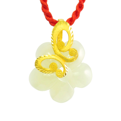 梦克拉 足金和田玉金镶玉吊坠 金玉蝶恋 和田玉吊坠 女款 金镶玉