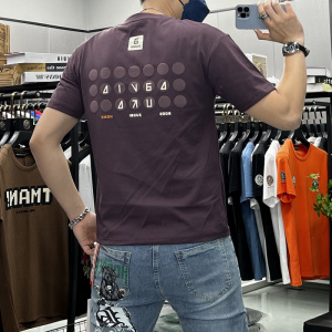 夏季新款欧货短袖T恤男士修身潮流ins印花刺绣圆领半袖衫上衣时尚