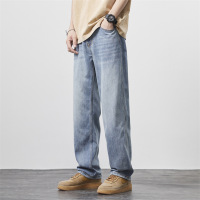 潮牌牛仔长裤男 美式复古渐变水洗裤 男士宽松阔腿直筒裤工厂直供