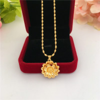 新款仿沙金项链女不掉色 24K镀金光面花朵吊坠项链仿黄金婚庆饰品送女朋友老婆情人节七夕生日礼物