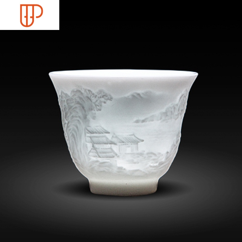 景德镇茶具功夫茶品茗杯刻花杯个人杯建盏旅行茶具 国泰家和 空谷幽兰