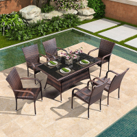 金菲罗格户外藤编休闲桌椅组合 6椅+150x90长桌