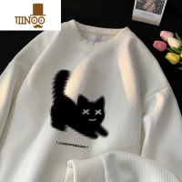 YANXUoversize早秋新款华夫格卫衣男美式复古高街圆领外套潮牌