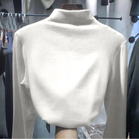 加厚双面德绒磨毛半高领修身保暖打底衫女秋冬纯色上衣长袖T恤女