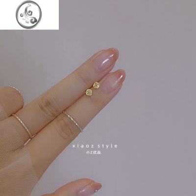 JiMis925银银方糖耳钉几何方形迷你黄钻耳骨钉女小众设计日常睡觉免摘