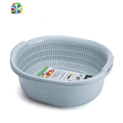 双层洗菜篮子塑料厨房多功能洗菜盆洗水果篮家用果盘小号 FENGHOU 升级款-北欧粉