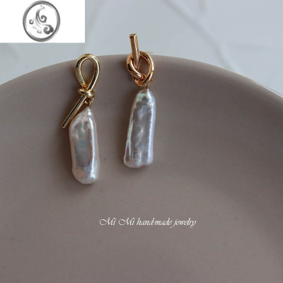 JiMi巴洛克珍珠镀金S925银针不对称耳钉耳环耳饰耳夹 小众设计