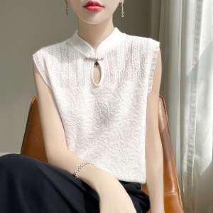 性感蕾丝吊带背心女春夏时尚新款半高领打底衫花纹镂空上衣潮