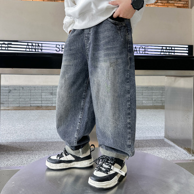 男童裤子春秋款新款痞帅风牛仔裤中大童秋季直筒宽松儿童秋装