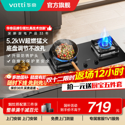 华帝(VATTI)5.2kW大火力猛火灶燃气灶天然气嵌入式一级能效煤气灶双灶台灶具i10105 天然气