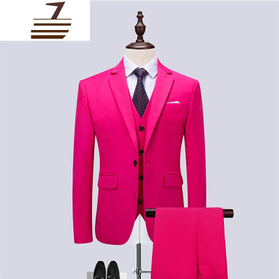 NEWLAKE纯色休闲西服套装男韩版修身三件套结婚礼服歌手舞台演出服大码潮