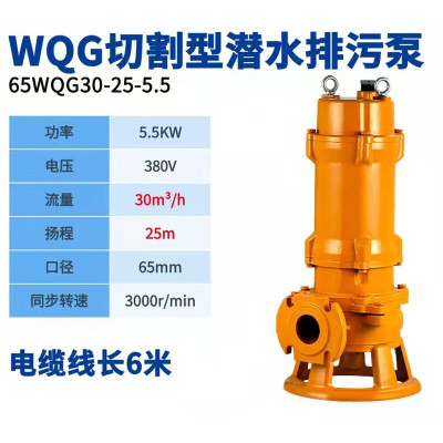 人民水泵 65WQG30 25 25m55KW 水泵 堵塞切割湾水泵380V(人民企业) 单位:台