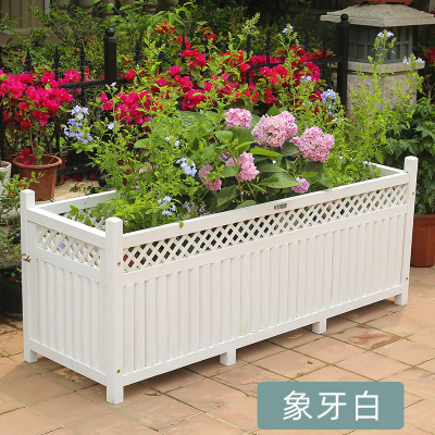 木户外白色花箱弹痕特大号庭院组合花盆阳台种植箱花长方形花台象牙白长宽高：100*50*50cm