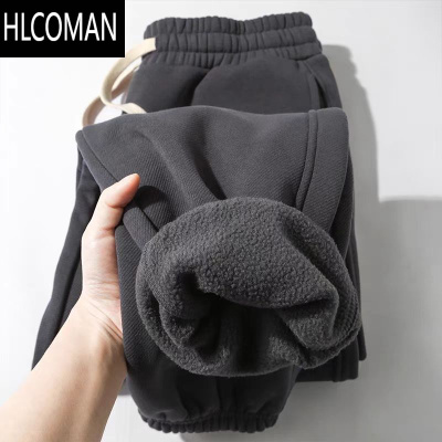 HLCOMAN420g加绒卫裤男深灰色摇粒绒束脚运动裤女加厚休闲男裤款