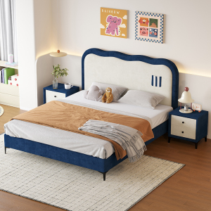 欧梵森创意童趣儿童床男孩女孩卡通软包床现代简约卧室透气棉麻布艺床储物实木单双人床