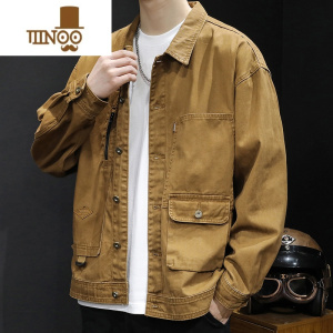 YANXU美式复古牛仔外套男2023新款潮牌工装大码男士夹克上衣秋潮流