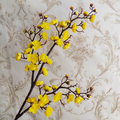 三维工匠仿真梅花枝桃花树干枝梅干花支梅花盆景客厅腊梅假花摆放装饰品3叉梅花黄色