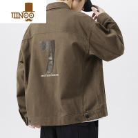 YANXUCNC 美式工装夹克男宽松大码秋季新款日系潮牌卡其色休闲牛仔外套