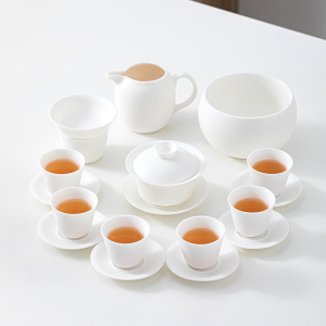 苏氏陶瓷(SUSHI CERAMICS)素烧羊脂玉功夫茶具套装三才盖碗带茶杯洗杯垫德化白瓷大套礼盒装