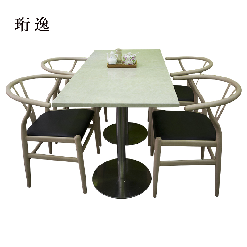 珩逸简易长方形餐桌大理石面陶瓷奶茶店桌1200*600*750