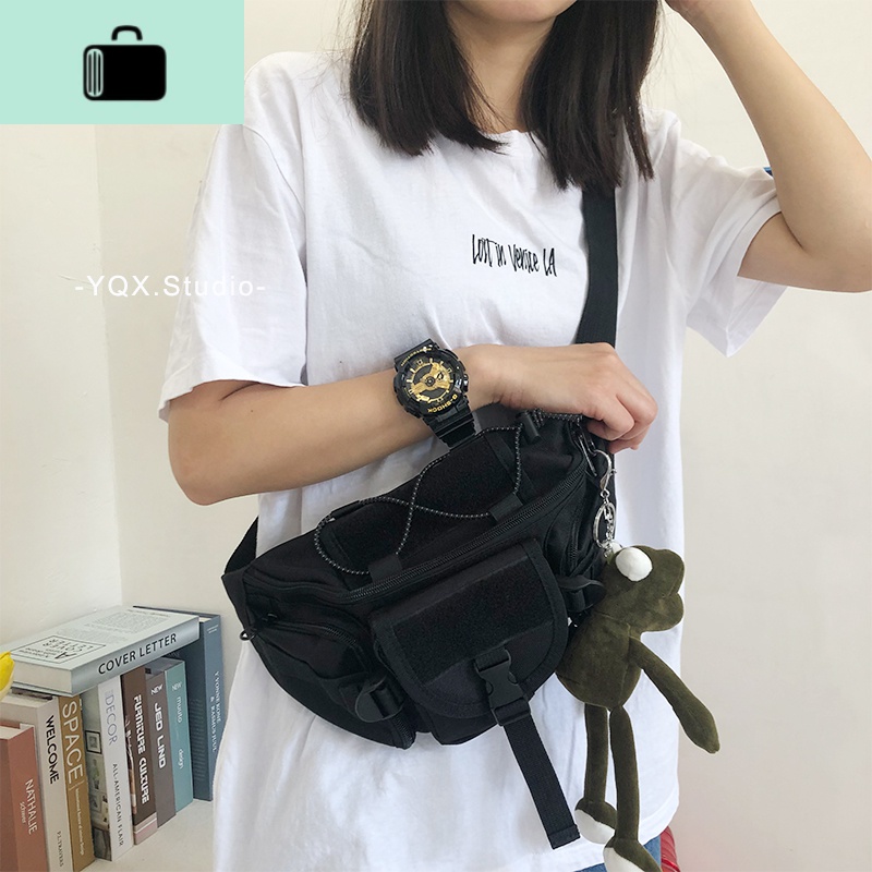 日系工装包街头潮流休闲斜挎包百搭时尚搭扣男女多功能单肩包腰包NEW LAKE女斜挎包