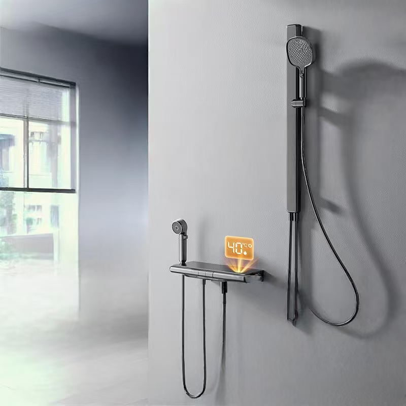 惠达(HUIDA)- TF366A无顶喷淋浴花洒全套香薰除氯精铜主体增压钢琴键置物简易花洒套装