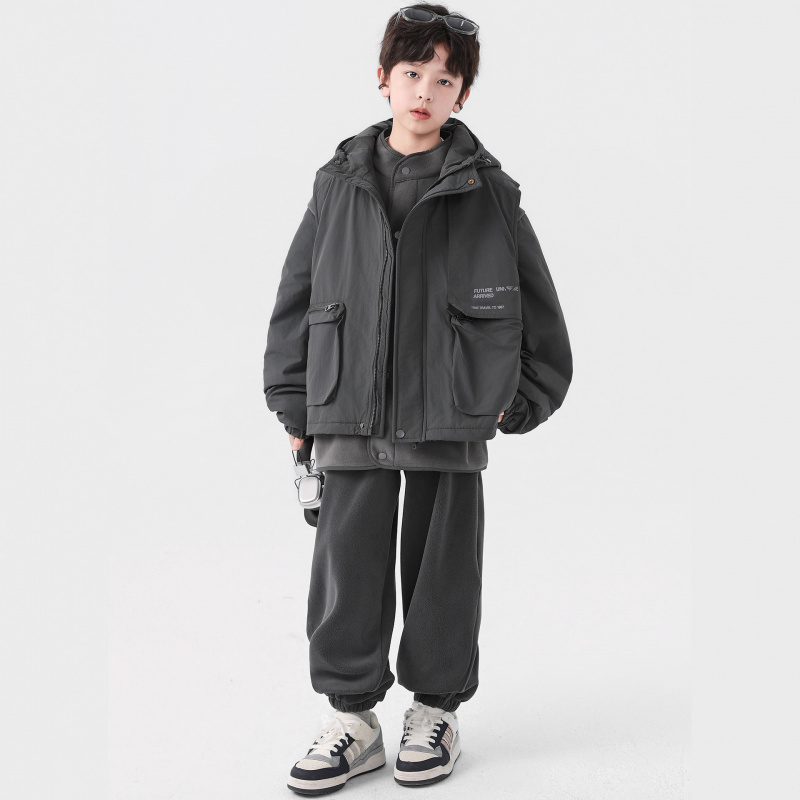 男童冬装加厚套装新款中大童秋冬款男孩夹棉马甲冬季三件套潮