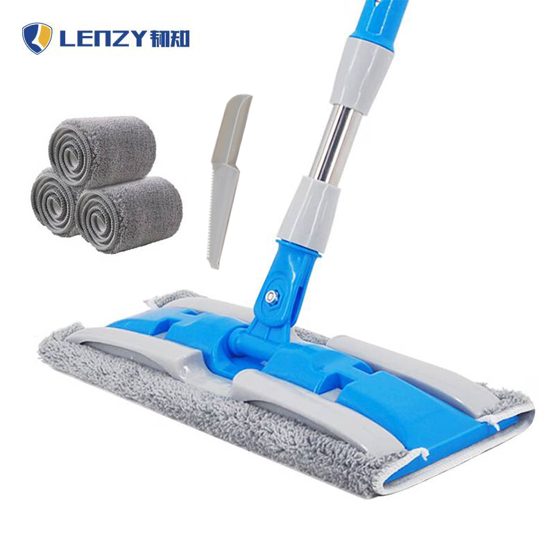 韧知 拖把 伸缩杆免手洗平板拖 夹布拖把+三块布+刮刀 把