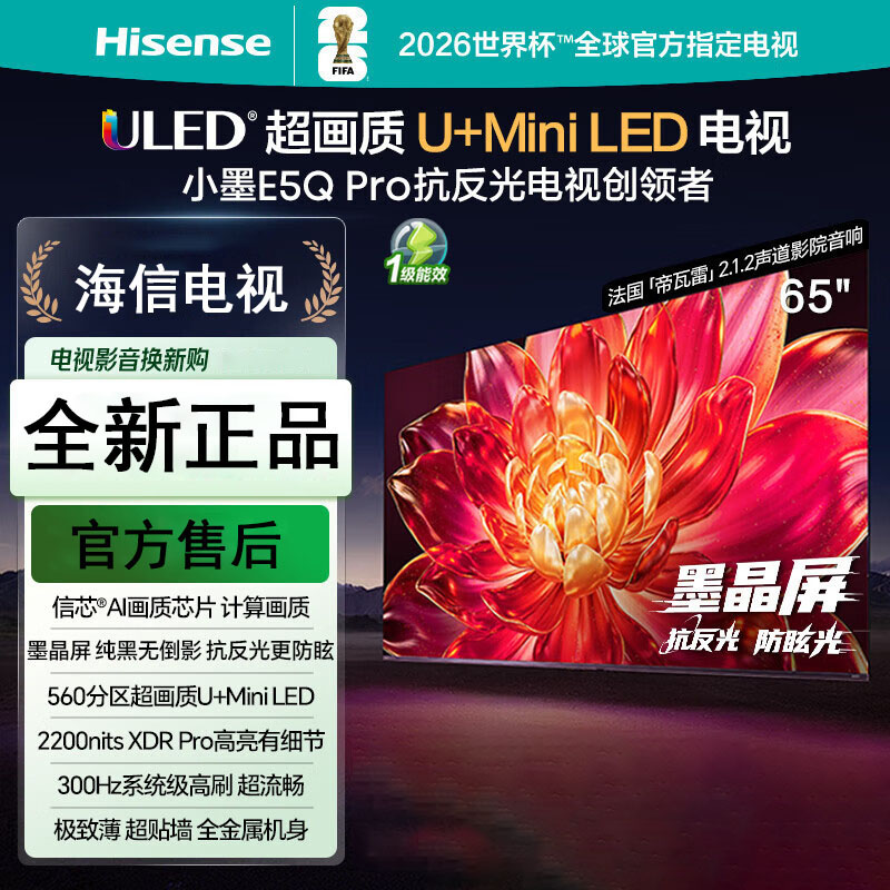 海信电视小墨 65E5Q Pro 65英寸 560分区U+MiniLED 信芯芯片 抗反光防眩光墨晶屏 300Hz