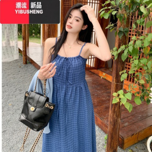 YIBUSHENG季女装今年流行漂亮茶系搭配一整套法式针织吊带连衣裙子两件套