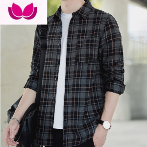 七斓长袖衬衫男韩版宽松202春装新款大码夏款格子男士衬衣青年潮男装