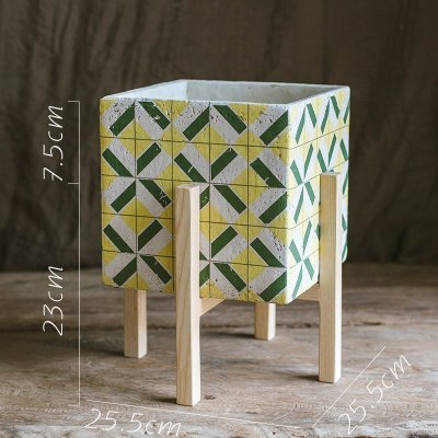 美帮汇氧气系列方体水泥花器花盆花瓶装饰收纳摆件清新艺术风格 A白蜡木架套装,打孔请备注 大