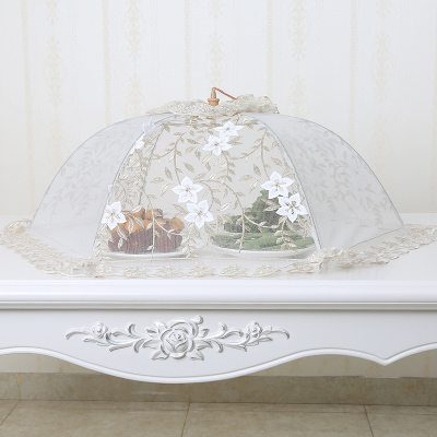 敬平(JING PING)可折叠遮盖菜罩厨房碗罩长方形饭桌罩圆形餐桌罩食物罩大号菜伞 大号立体绣枝条米色饭罩