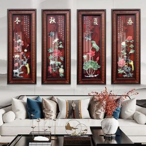维诺亚中式客厅装饰画电视沙发背景墙壁画餐厅立体仿古浮雕玉雕实木挂画
