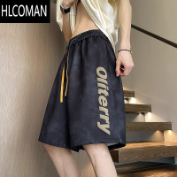 HLCOMAN美式扎染短裤男夏季宽松直筒运动休闲裤子男青少年潮牌五分脏脏裤