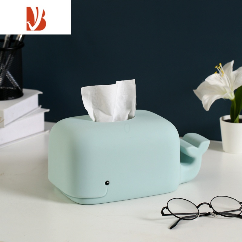三维工匠儿童卡通可爱纸巾盒卧室桌面防摔可水洗抽纸收纳盒创意硅胶网红 蓝色鲸鱼(硅胶材质)