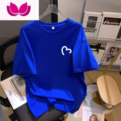 七斓克莱因蓝短袖t恤女2023年夏季新款宽松大码体恤白色半袖上衣