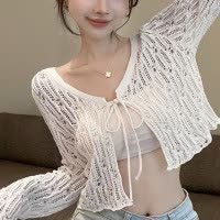 长袖镂空防晒衣女新款衬衫时尚洋气夏白色开衫上衣吊带外搭ins潮