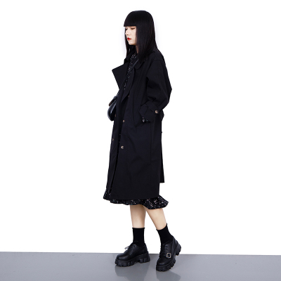 FISHBASKET赫宁大码女装风衣女2020年新款今年流行胖mm双排扣中长款气质外套风衣女