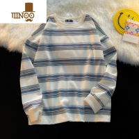 YANXU日系BF风条纹2023新款原宿风宽松百搭圆领长袖男士上衣打底衫