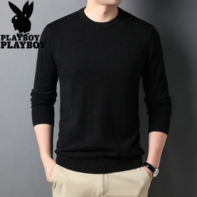 花花公子品牌多色选圆领100纯羊毛衫男薄款男士毛衣时尚休闲男装修身打底衫新款