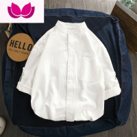 七斓夏季立领衬衫男士五七分袖休闲白衬衣韩版修身短袖寸衣半长袖潮薄