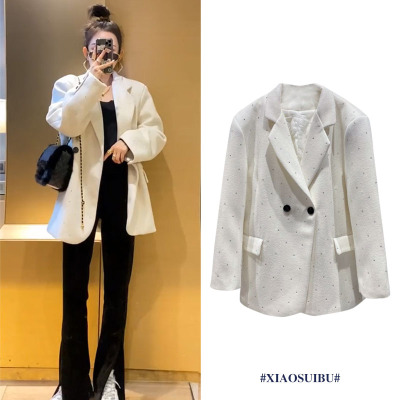 广赫港风小西服春季薄款复古设计感小众西装外套女闪闪水钻休闲上衣潮夹克